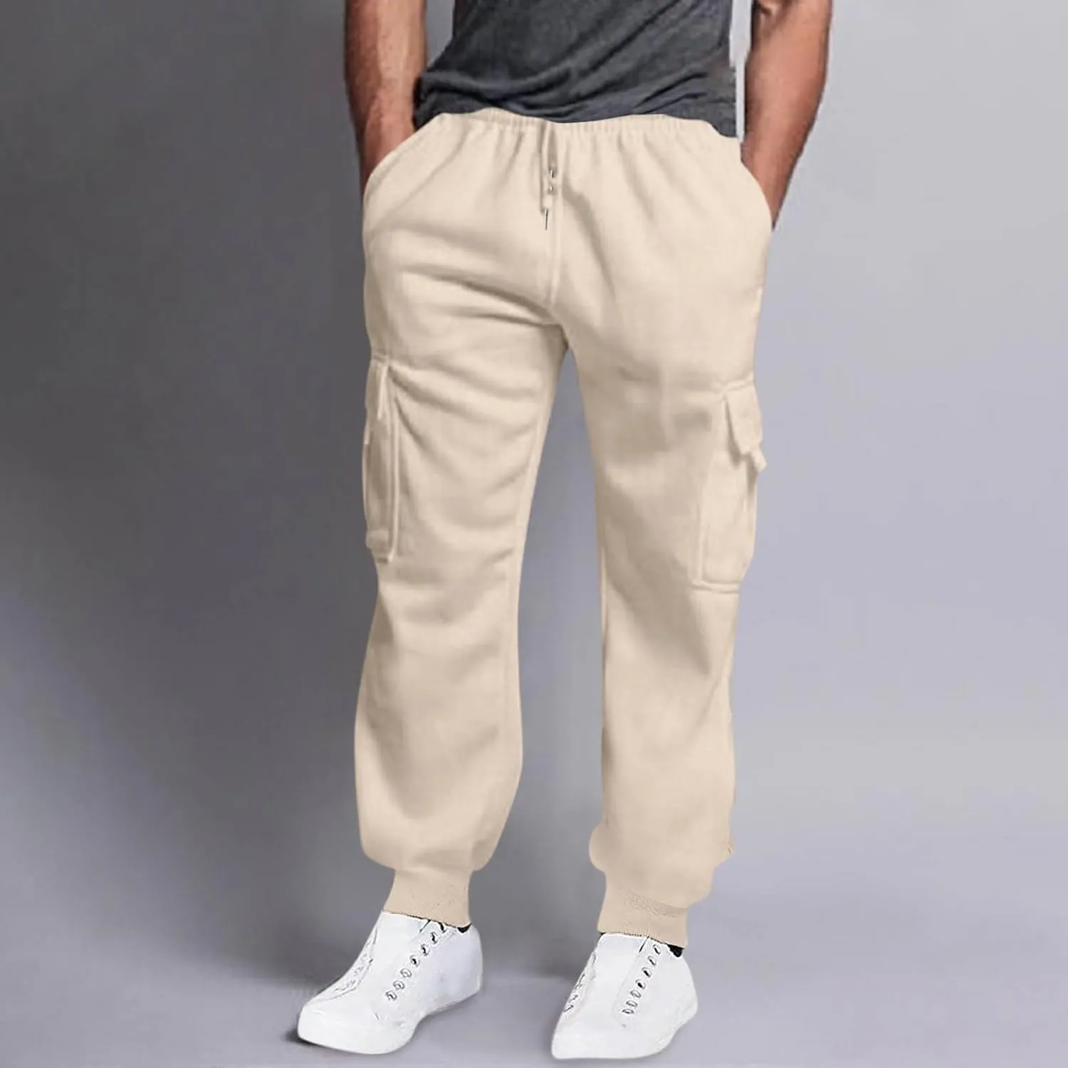 Men's Cargo Pants High Street Leisure Loose Sports Running Solid Color Lace Up Cargo Mens Outdoor Hiking Cargo Pants