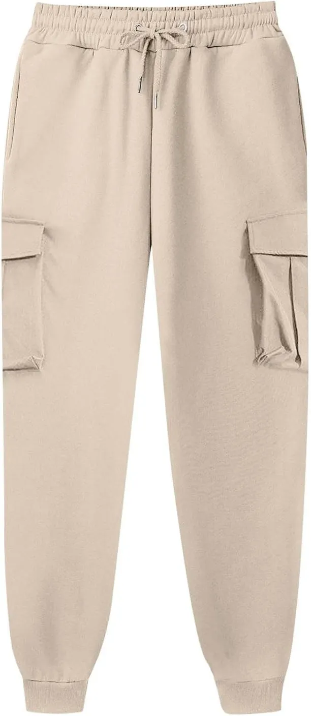 Men's Cargo Pants High Street Leisure Loose Sports Running Solid Color Lace Up Cargo Mens Outdoor Hiking Cargo Pants