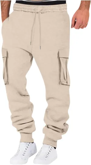 Men's Cargo Pants High Street Leisure Loose Sports Running Solid Color Lace Up Cargo Mens Outdoor Hiking Cargo Pants