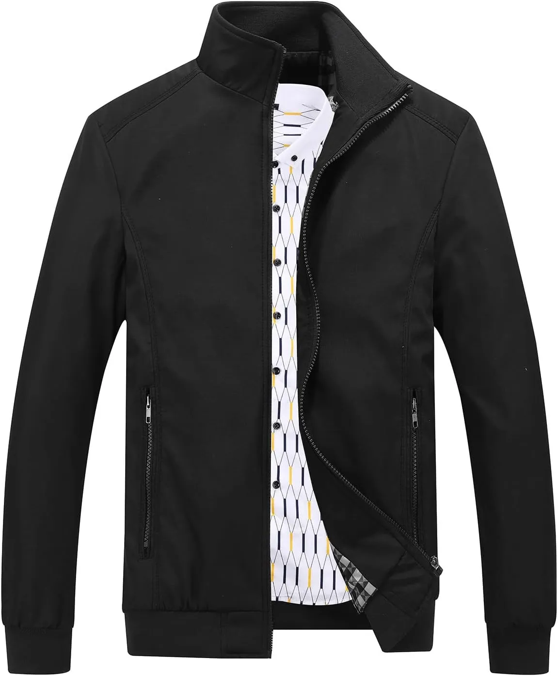 Men's Lightweight Full Zip Jacket Stand Collar Thin Outerwear Windbreaker Golf Zipper Coat Casual Bomber Jackets