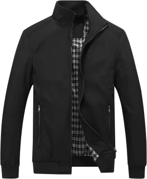 Men's Lightweight Full Zip Jacket Stand Collar Thin Outerwear Windbreaker Golf Zipper Coat Casual Bomber Jackets