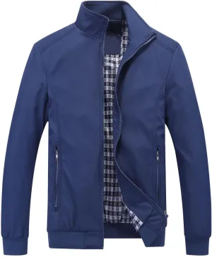Men's Lightweight Full Zip Jacket Stand Collar Thin Outerwear Windbreaker Golf Zipper Coat Casual Bomber Jackets