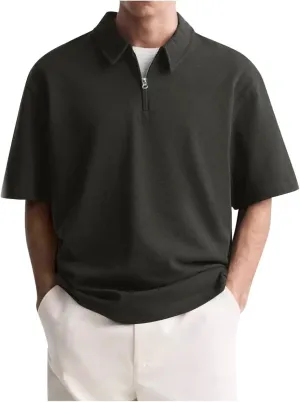 Mens Short Sleeve Polo Shirts Casual Loose Fit Quarter Zip Pullover Classic Trendy Lightweight Golf Collared T-Shirt