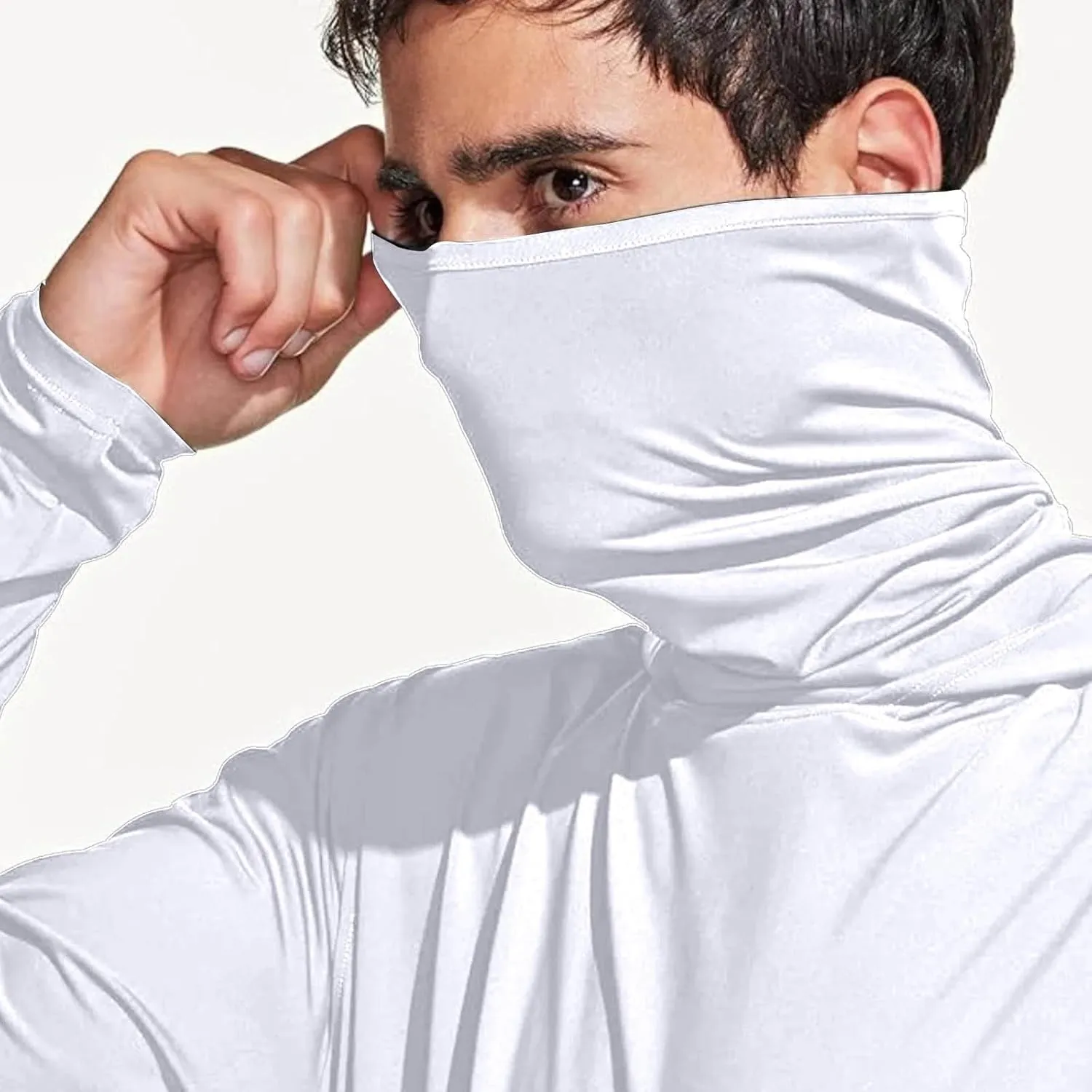Men's UPF 50  Sun Protection Shirt with Mask Lightweight Long Sleeve Hooded Cooling Hiking Fishing Performance Shirts