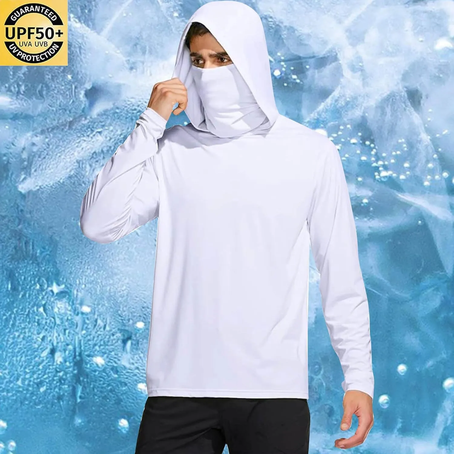 Men's UPF 50  Sun Protection Shirt with Mask Lightweight Long Sleeve Hooded Cooling Hiking Fishing Performance Shirts