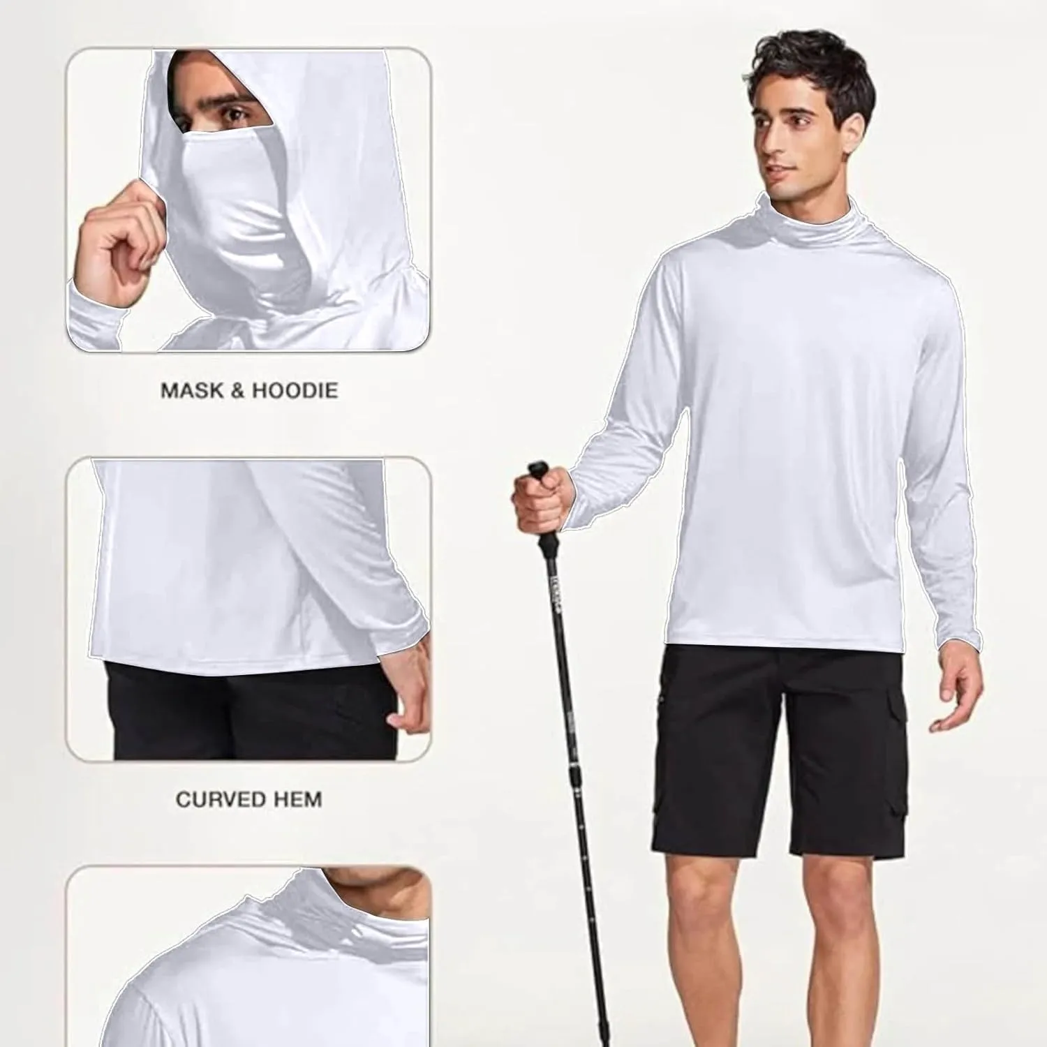 Men's UPF 50  Sun Protection Shirt with Mask Lightweight Long Sleeve Hooded Cooling Hiking Fishing Performance Shirts