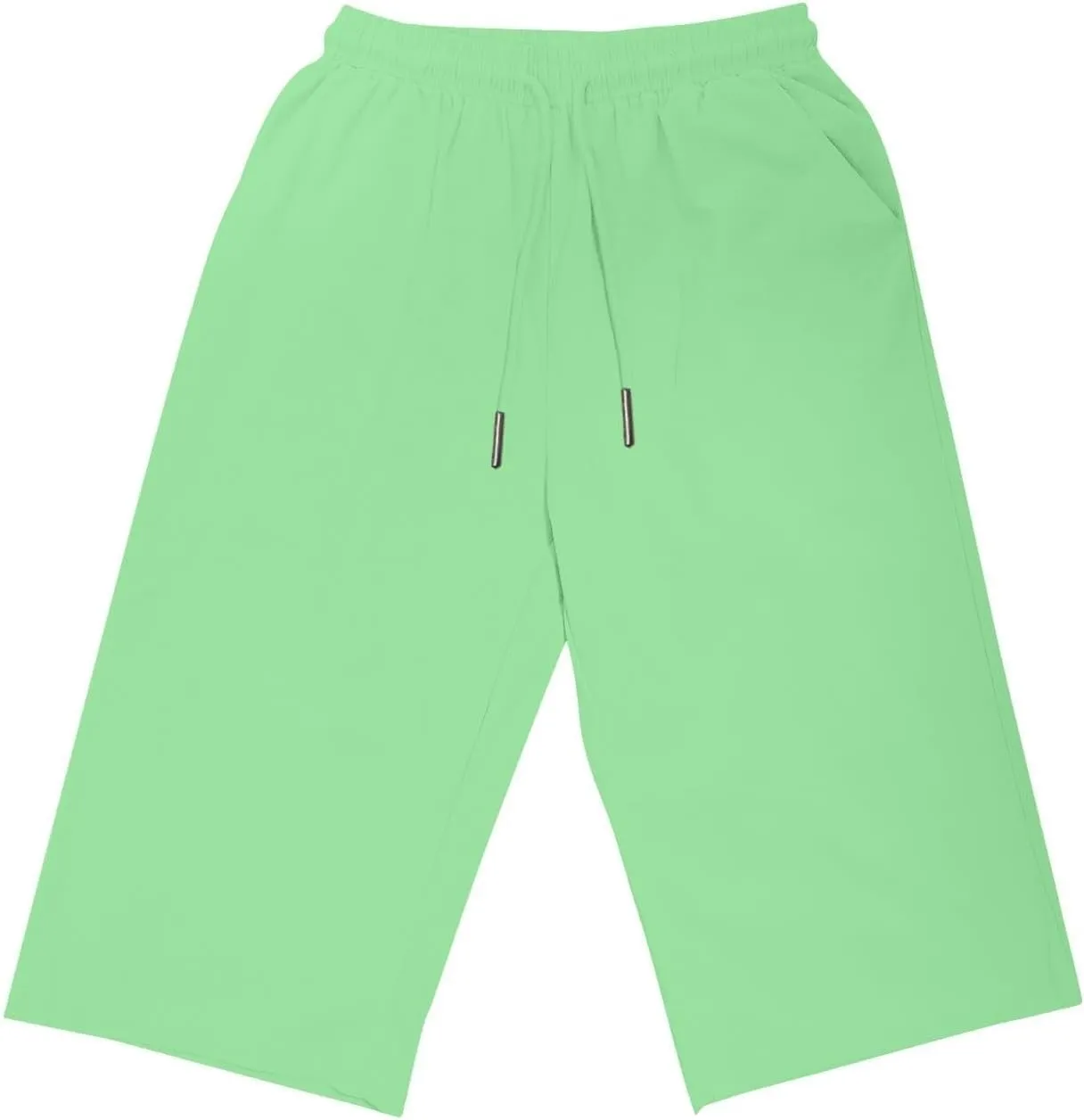 Pedal Pushers for Women Knee Length Elastic Waist Drawstring Linen Capris Pants Lightweight Summer Short