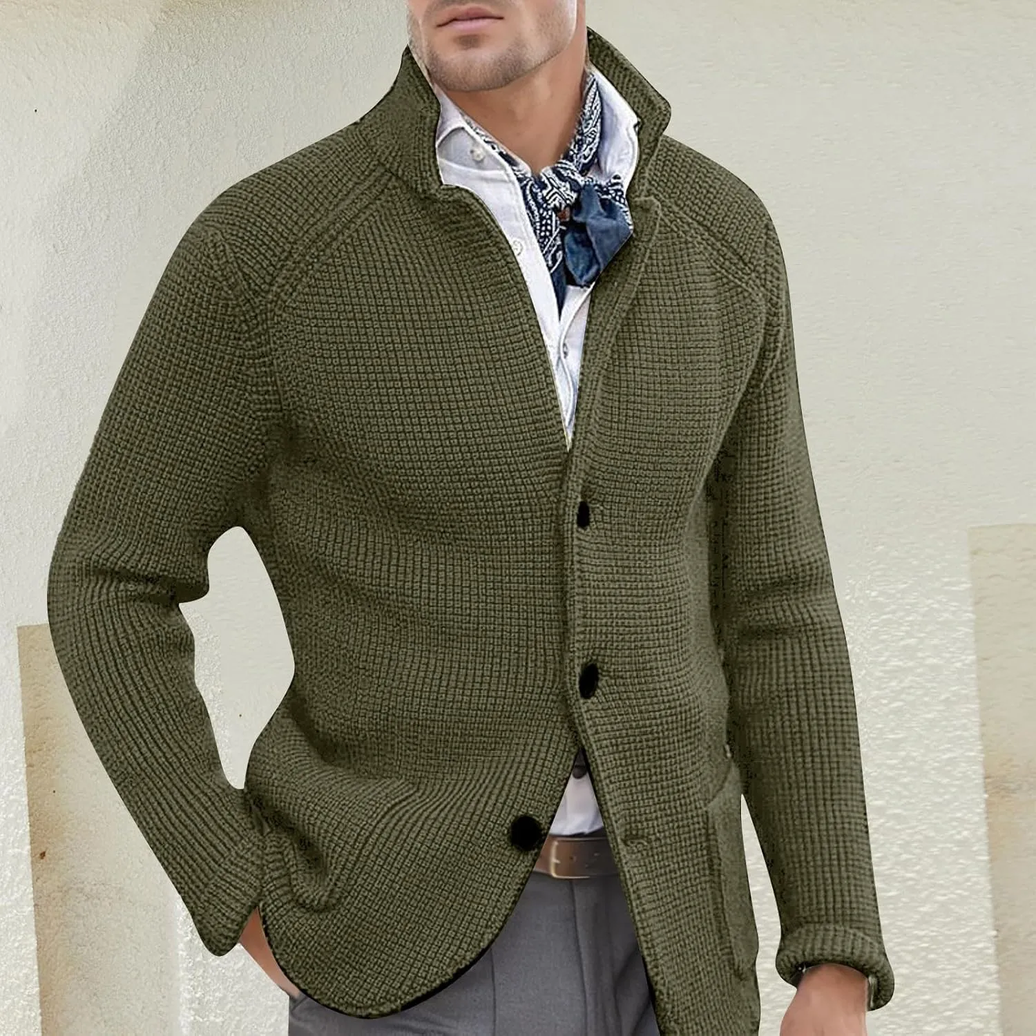 PeQAQ Mens Cardigan Sweater Cable Knit V Neck Button up Sweaters Winter Soft Warm Ribbed Cardigan Sweater Jacket with Pockets