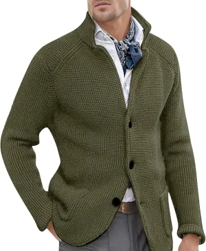 PeQAQ Mens Cardigan Sweater Cable Knit V Neck Button up Sweaters Winter Soft Warm Ribbed Cardigan Sweater Jacket with Pockets