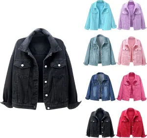 PETYCZEN Womens Jean Jacket Classic Fit Long Sleeve Cropped Denim Jacket Lapel Button Down Boyfriend Jean Jackets Fall Coats
