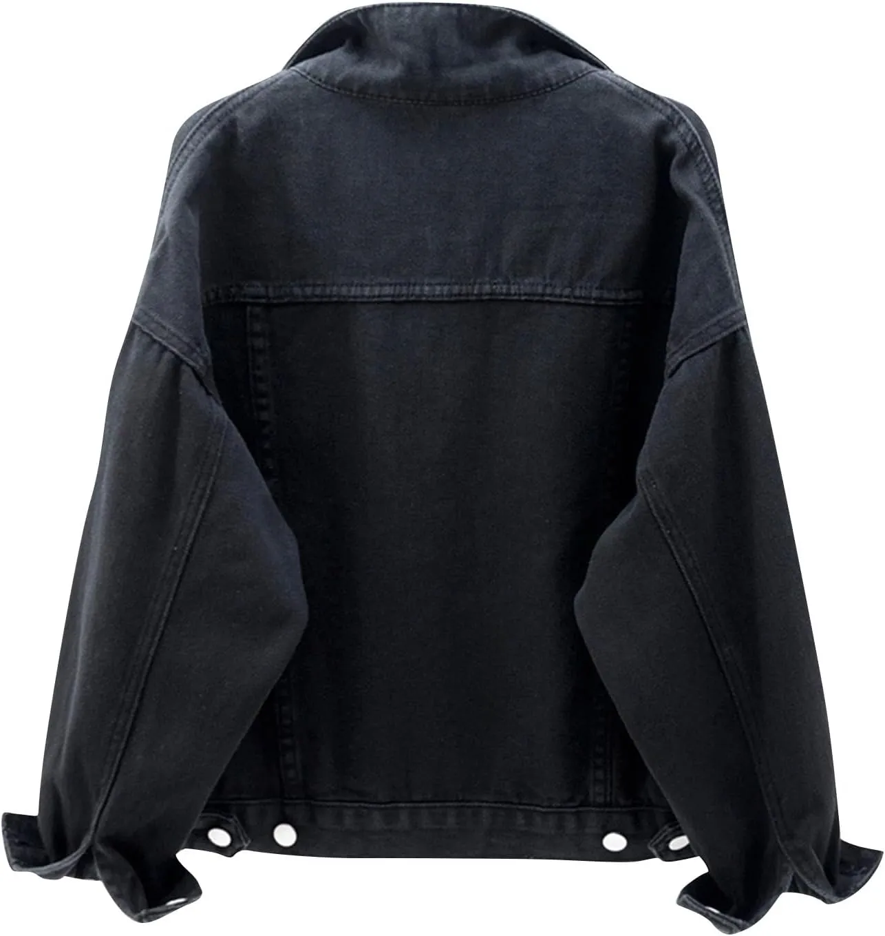 PETYCZEN Womens Jean Jacket Classic Fit Long Sleeve Cropped Denim Jacket Lapel Button Down Boyfriend Jean Jackets Fall Coats
