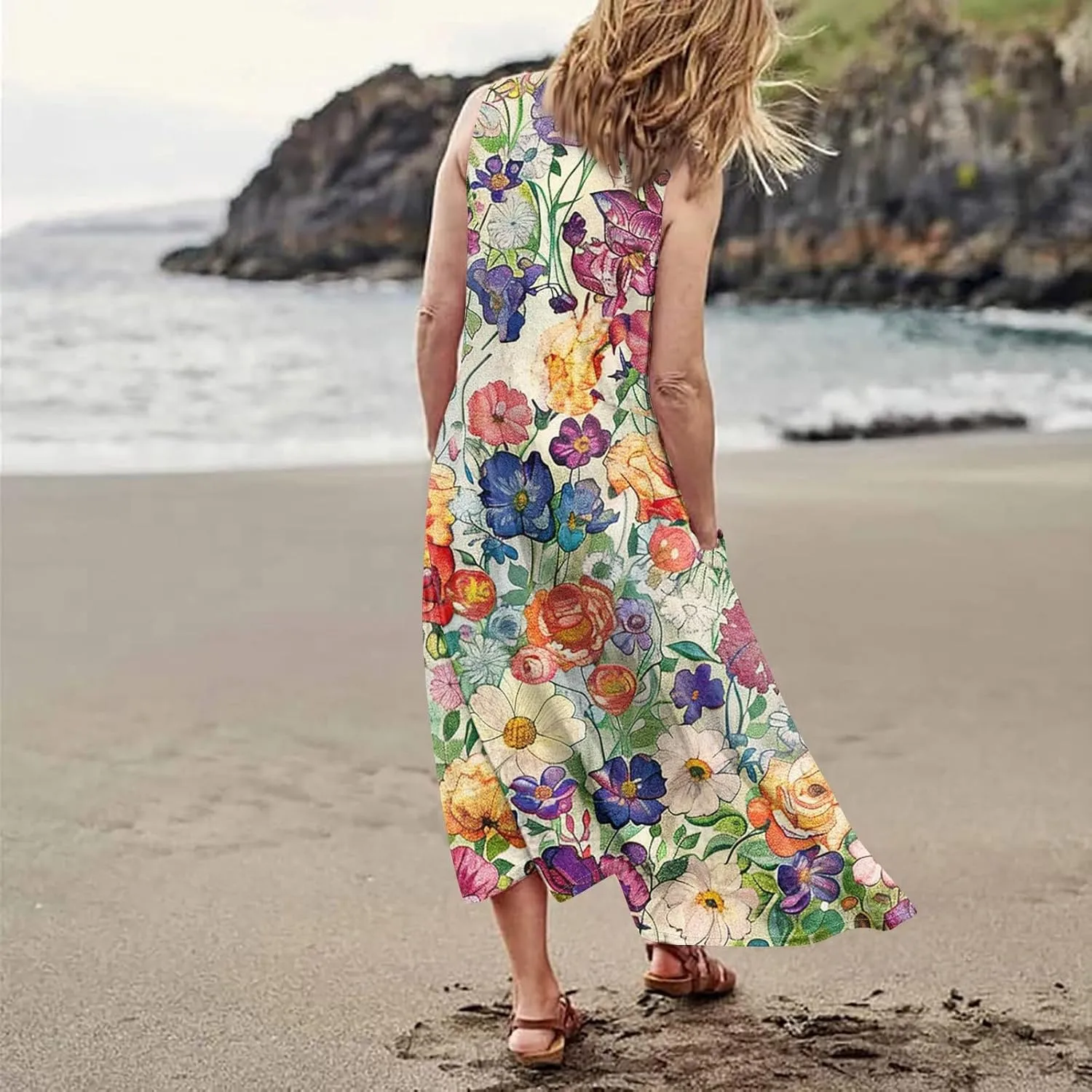 Plus Size Cotton Linen Summer Dresses for Curvy Women 2025 Sleeveless Maxi Vacation Beach Sundresses with Pockets