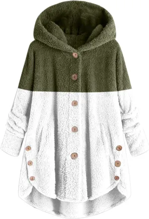 QWENTMTNTY Plus Size Winter Jackets for Women 2023 Office Work Outerwear with Pocket Comfy Plush Winter Sherpa Lined Jacket