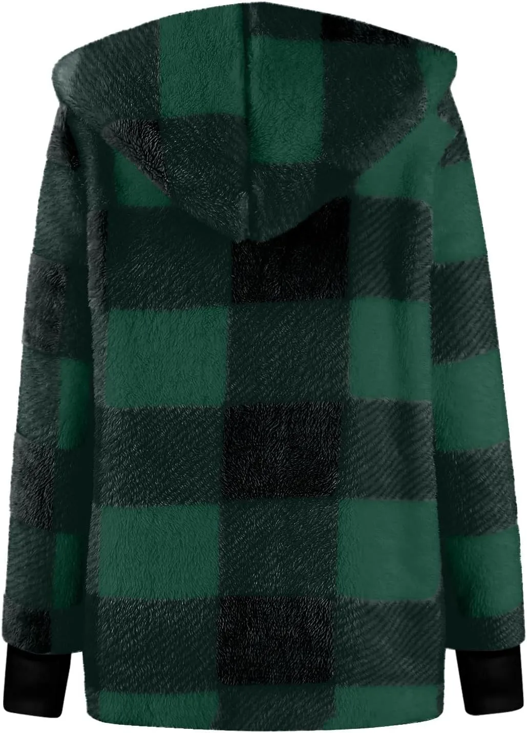 Sherpa Jacket Women Soft Comfy Plaid Fuzzy Fleece Jacket Open Front Hooded Cardigan Casual Oversized Outerwear