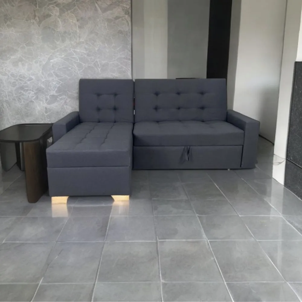 Sofa en L Cama Montecarlo Tela Gris Oscuro