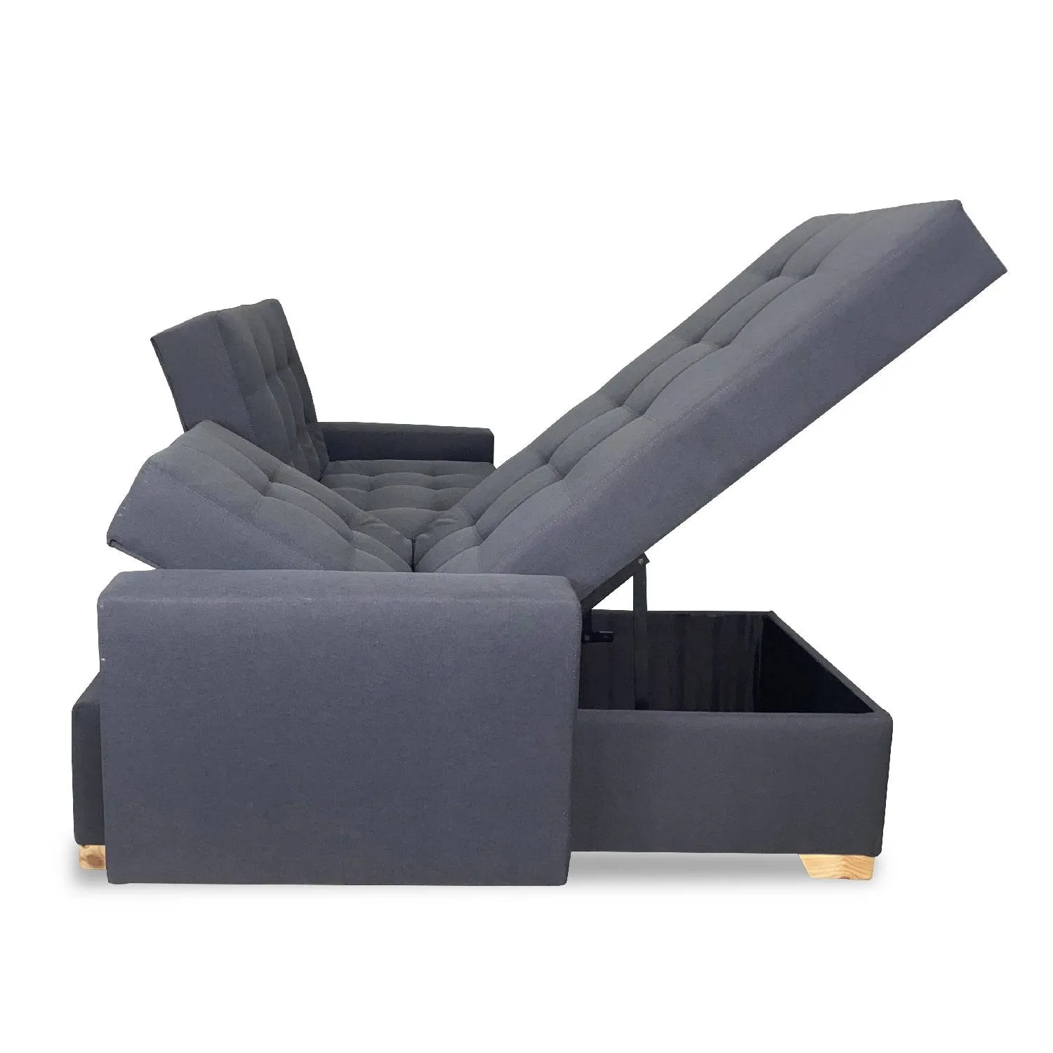 Sofa en L Cama Montecarlo Tela Gris Oscuro