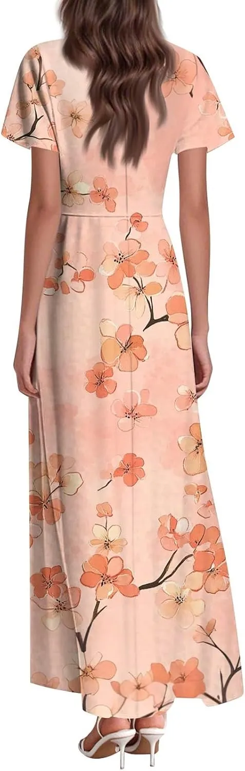 Summer Dresses for Women 2025 Elegant Classy Flowy Ruffle Swing V Neck A Line Dress Casual Boho Long Maxi Sundresses
