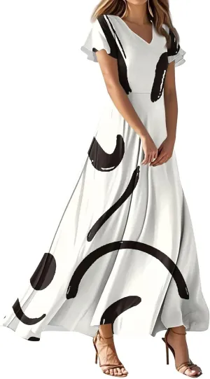 Summer Dresses for Women 2025 Elegant Classy Flowy Ruffle Swing V Neck A Line Dress Casual Boho Long Maxi Sundresses