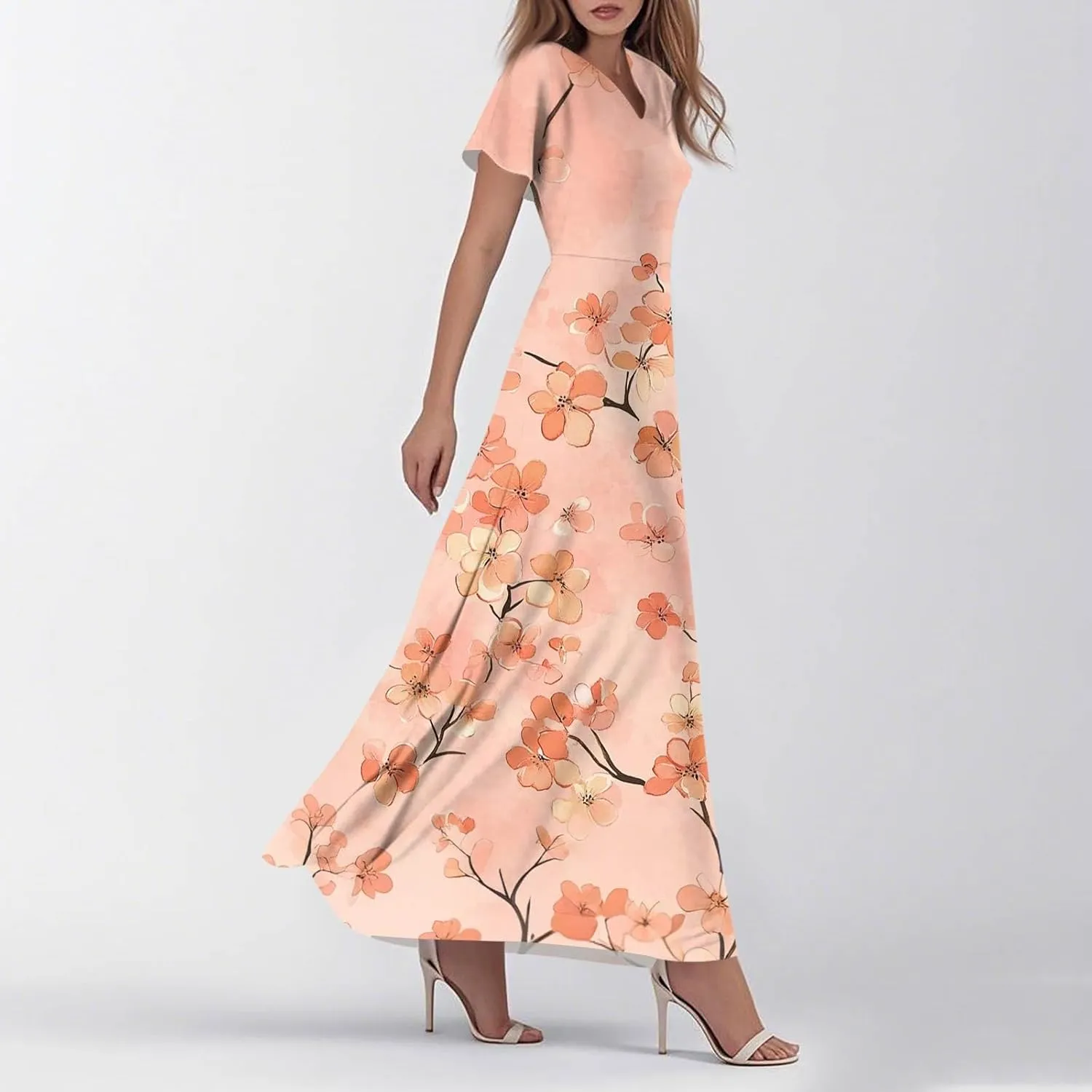 Summer Dresses for Women 2025 Elegant Classy Flowy Ruffle Swing V Neck A Line Dress Casual Boho Long Maxi Sundresses