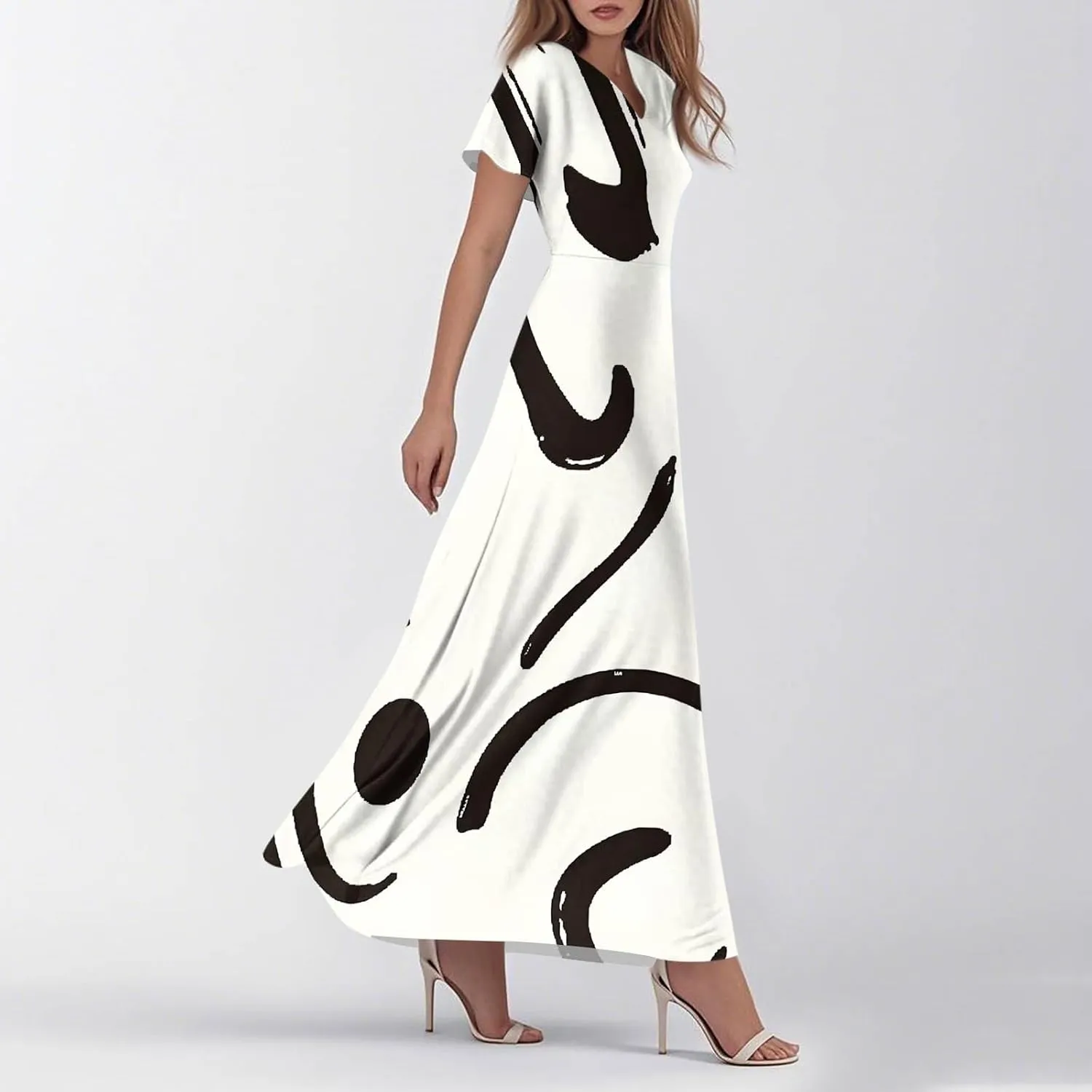 Summer Dresses for Women 2025 Elegant Classy Flowy Ruffle Swing V Neck A Line Dress Casual Boho Long Maxi Sundresses