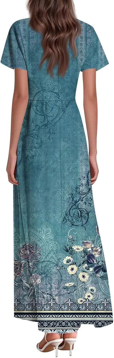 Summer Dresses for Women 2025 Elegant Classy Flowy Ruffle Swing V Neck A Line Dress Casual Boho Long Maxi Sundresses