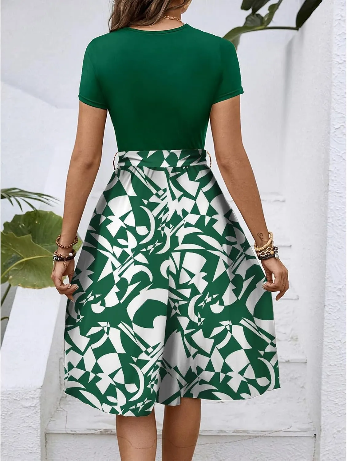 Summer Dresses for Women 2025 Office Work Teacher Dress with Tie Waist Short Sleeve Wrap Around Midi Dresses