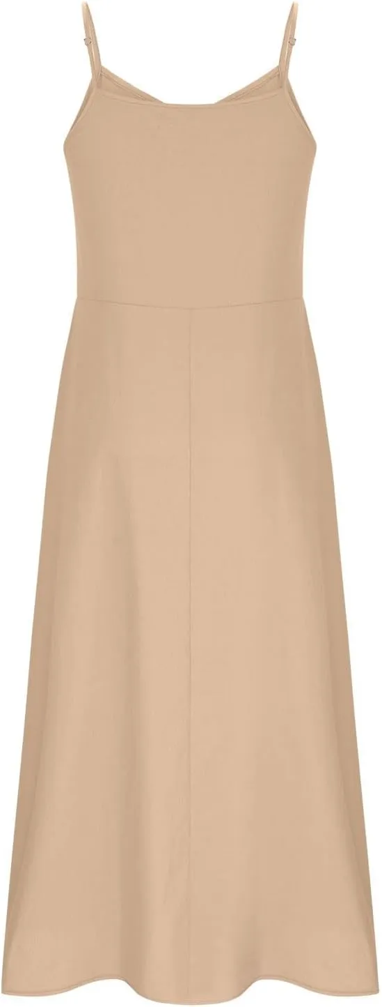 Summer Dresses for Women 2025 Trendy Adjustable Spaghetti Strap Slip Dress Flowy Maxi Linen Sundress with Pockets