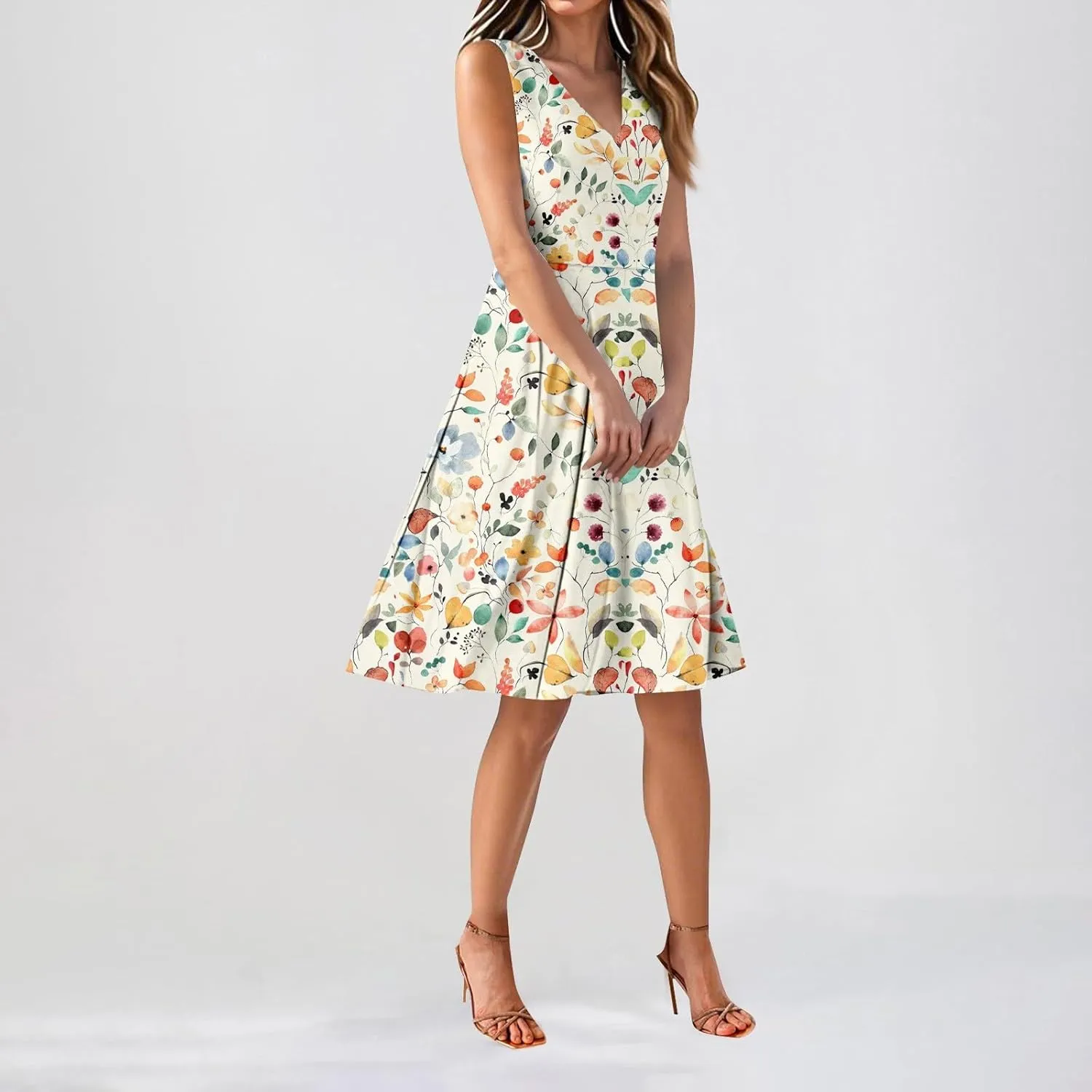 Summer Dresses for Women Casual Flowy Elegant Wedding Dress Ruffle Sleeveless Floral Dresses Sexy Midi Chiffon Dress