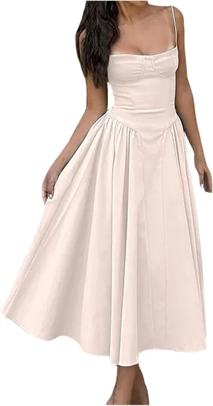 Summer Maxi Dresses for Women 2025 Loose Sleeveless Sundress Spaghetti Strap A-Line Flowy Vacation Maxi Long Dress