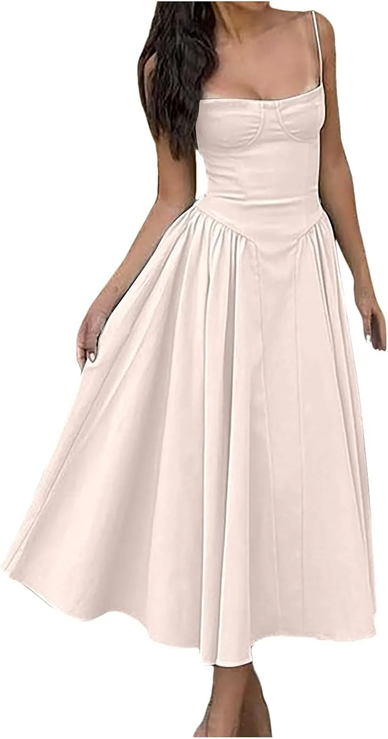 Summer Maxi Dresses for Women 2025 Loose Sleeveless Sundress Spaghetti Strap A-Line Flowy Vacation Maxi Long Dress