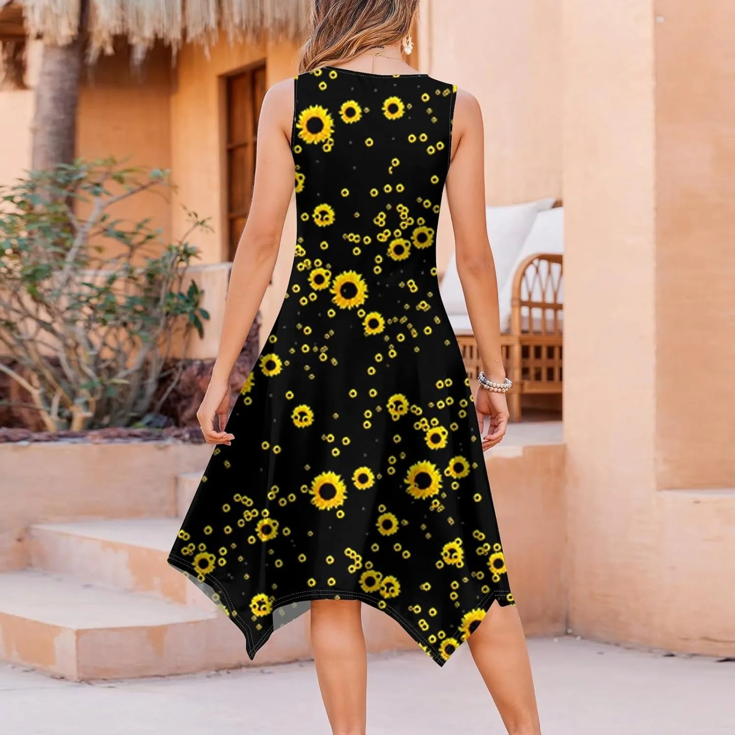 Summer Midi Dresses for Women 2025 Casual Vacation Handkerchief Tank Dress with Pockets Sundress Beach Cover ups