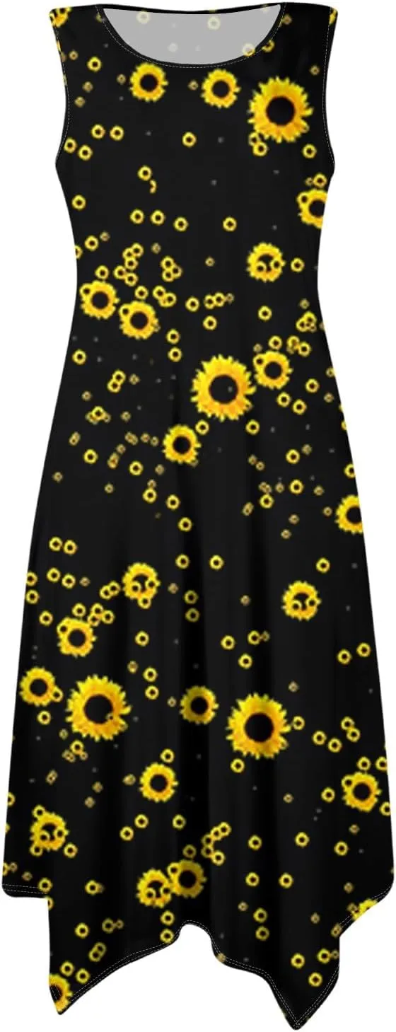 Summer Midi Dresses for Women 2025 Casual Vacation Handkerchief Tank Dress with Pockets Sundress Beach Cover ups