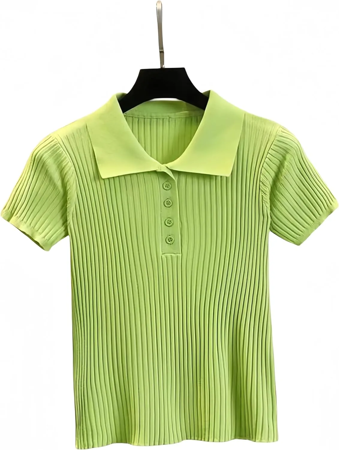 Summer Women's Knitted Polo Button Short Sleeve Ribbed T-Shirt Top