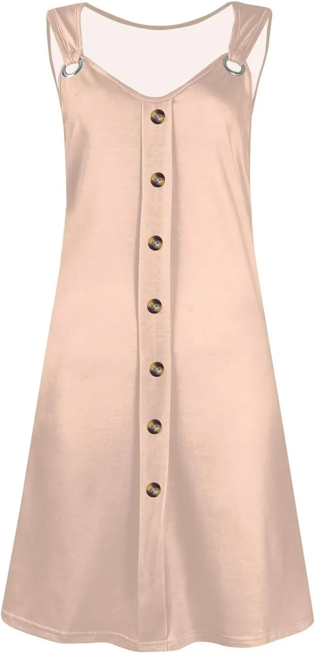 Sundresses for Women 2025 Summer Solid Button Down Sleeveless Midi Dress Loose Vacation Beach Swimsuit Coverups
