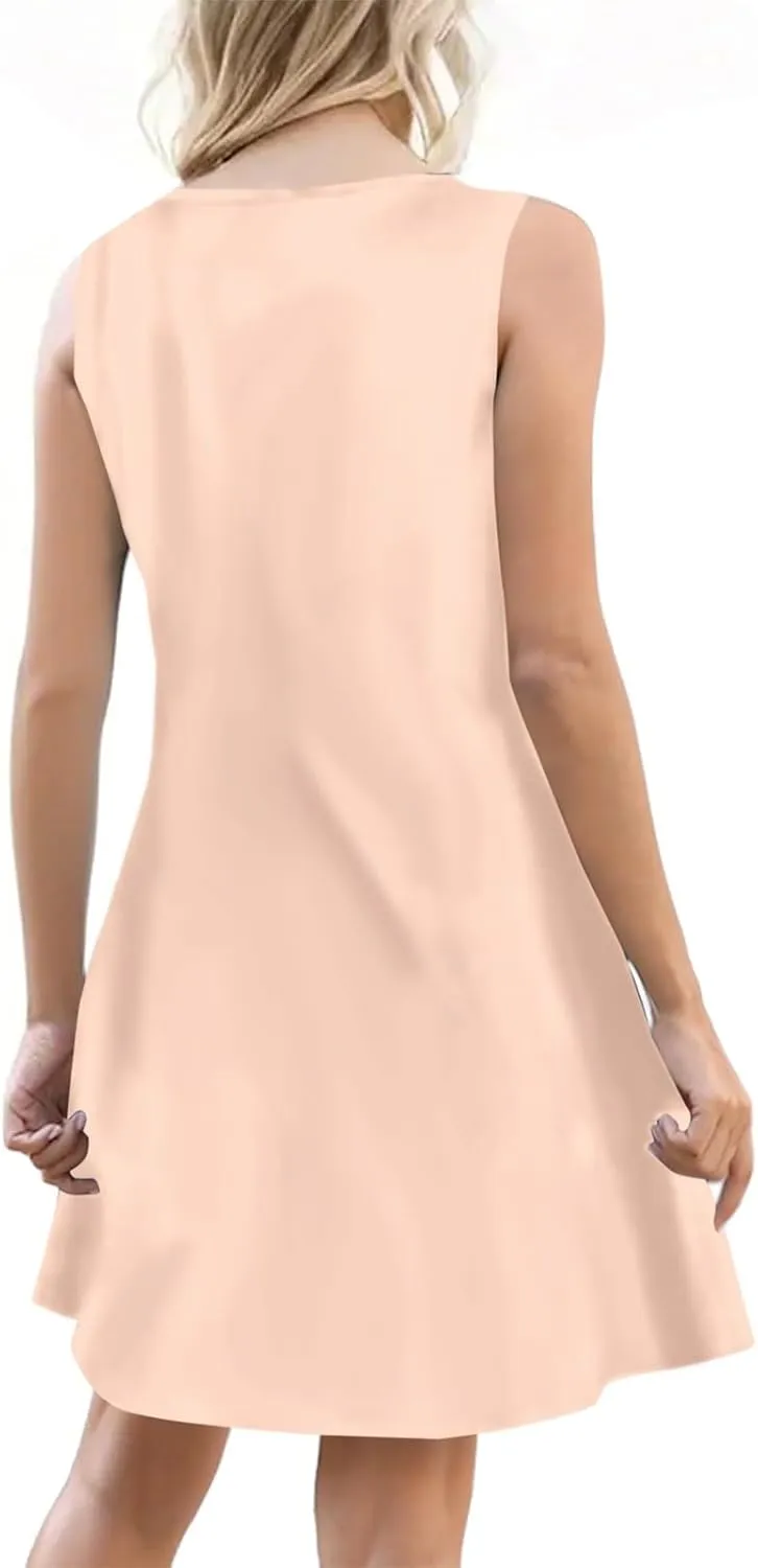 Sundresses for Women 2025 Summer Solid Button Down Sleeveless Midi Dress Loose Vacation Beach Swimsuit Coverups
