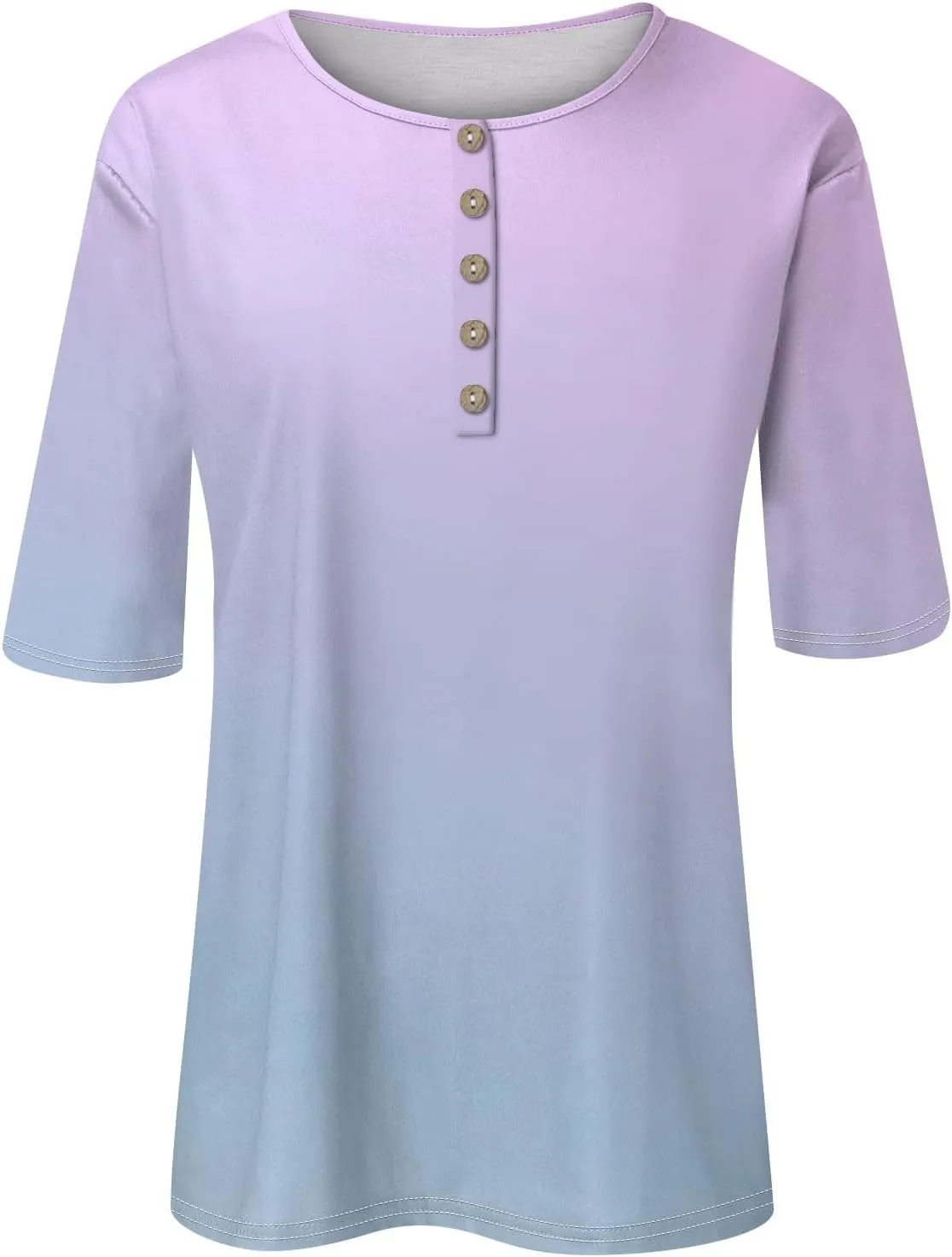 Trendy V - Neck Women's Gradient Printed Five - Point - Sleeved Garment Female's Core T Shirts for The Coming Summer 2025