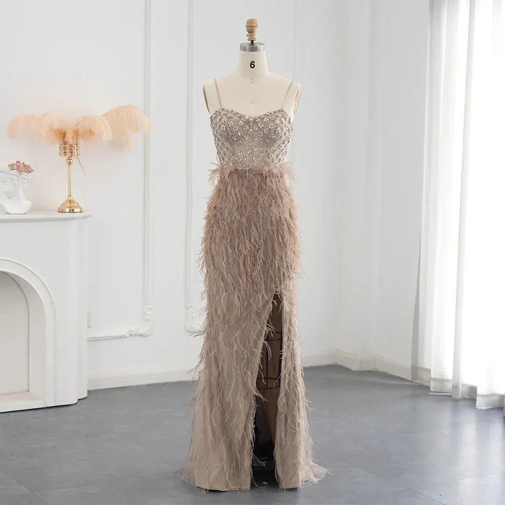 Vestido de Festa com Plumas e Alça Brilho - Modelo Especial