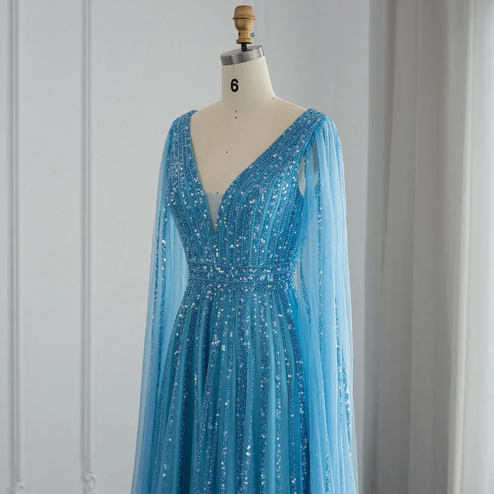 Vestido de Festa Longo Luxuoso com Maxi Manga - Modelo Especial