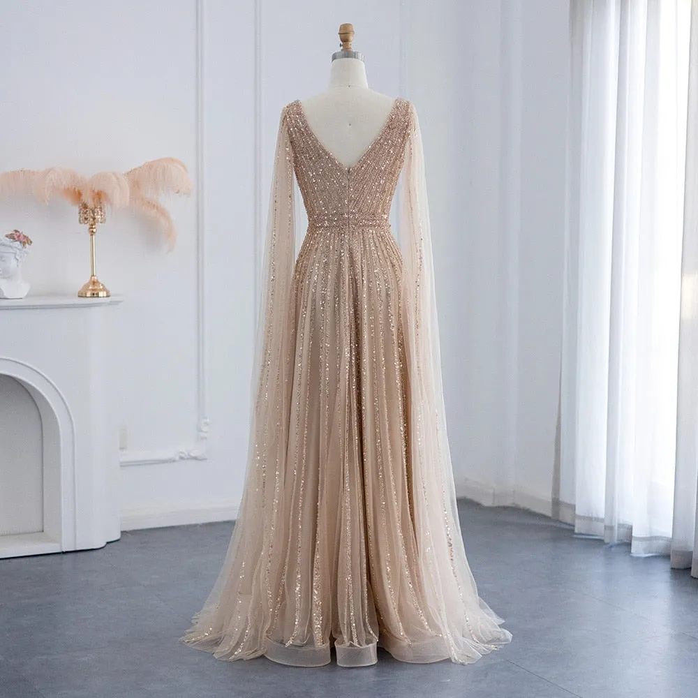 Vestido de Festa Longo Luxuoso com Maxi Manga - Modelo Especial