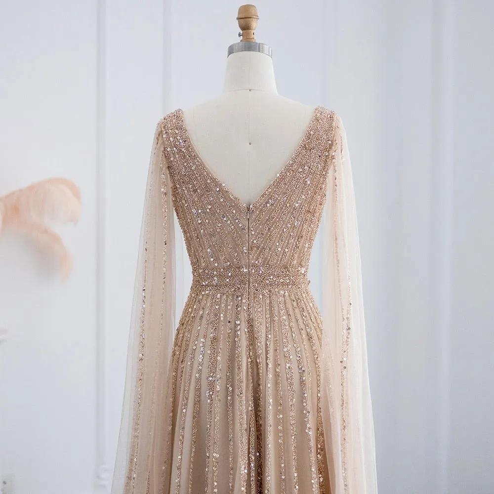 Vestido de Festa Longo Luxuoso com Maxi Manga - Modelo Especial