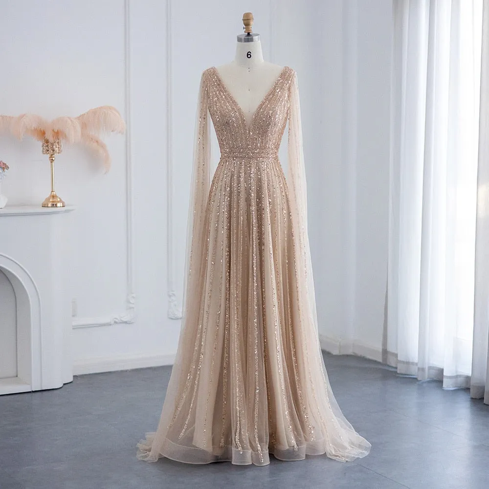 Vestido de Festa Longo Luxuoso com Maxi Manga - Modelo Especial