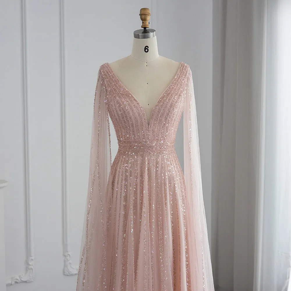 Vestido de Festa Longo Luxuoso com Maxi Manga - Modelo Especial