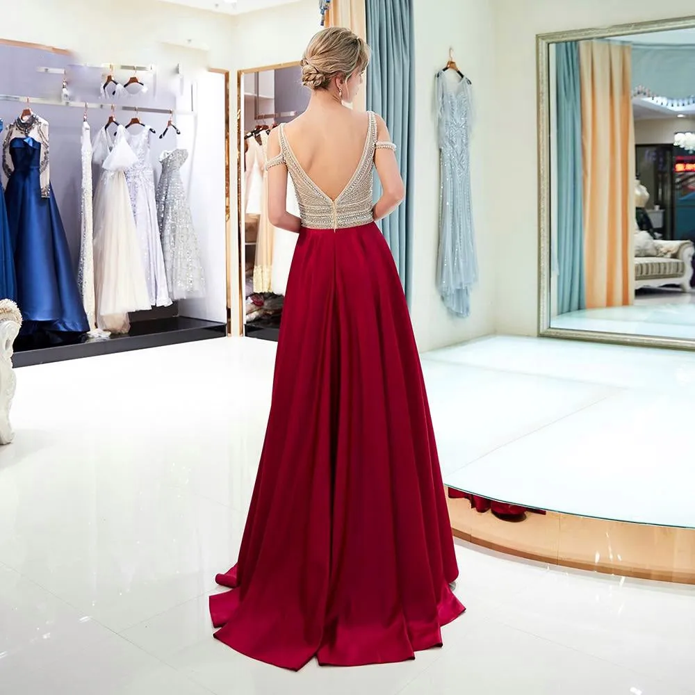Vestido de Festa Luxo com Manga Detalhada em Cristais - Modelo Especial