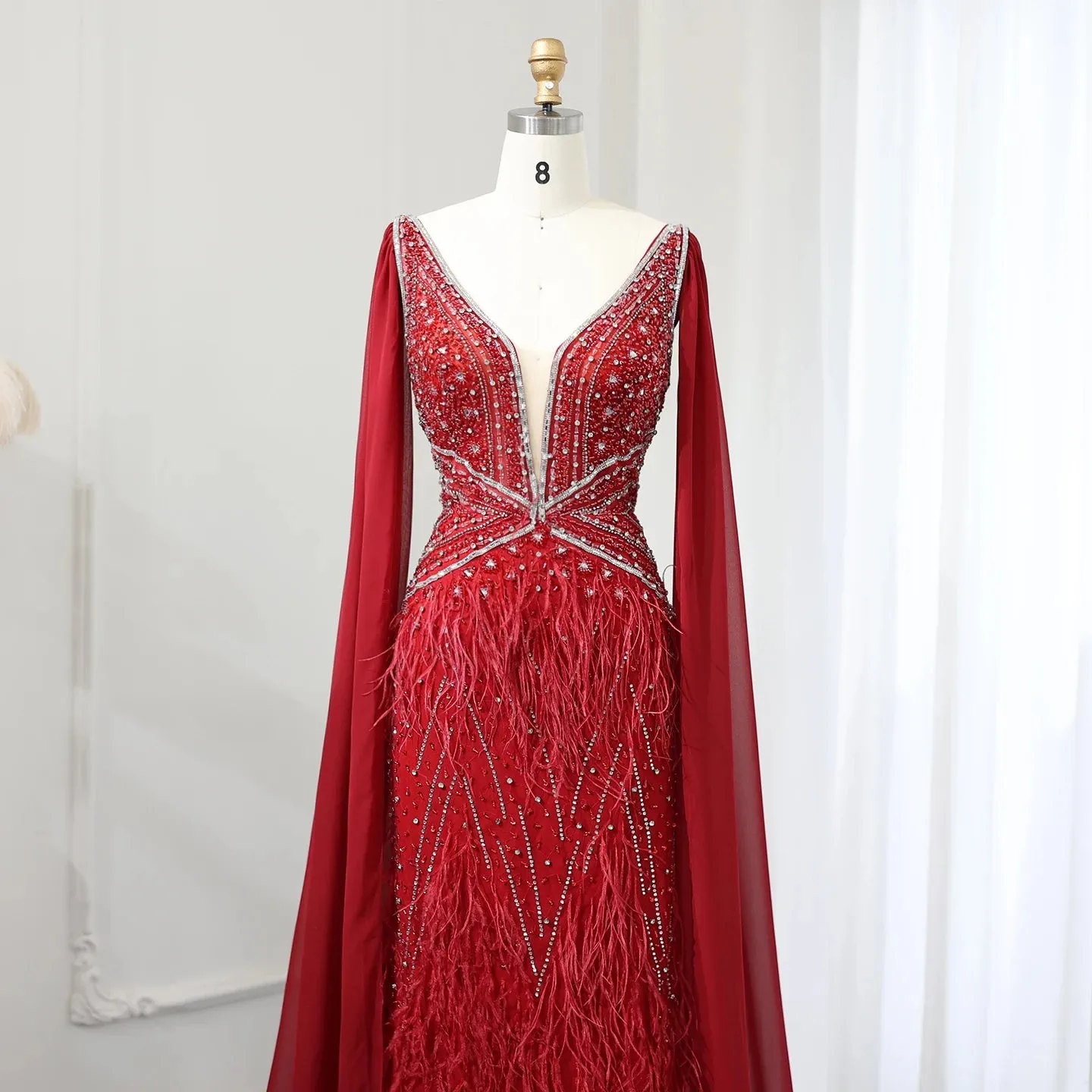 Vestido de Festa Sereia com Manga Capa Longo Exuberante - Modelo Especial