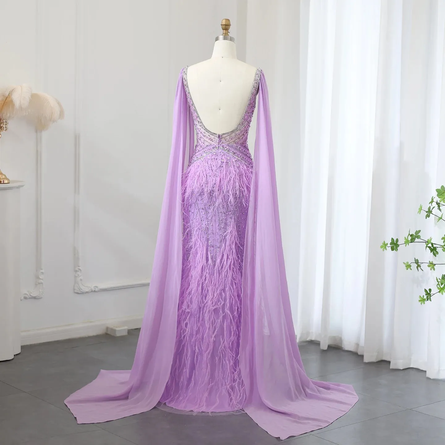 Vestido de Festa Sereia com Manga Capa Longo Exuberante - Modelo Especial