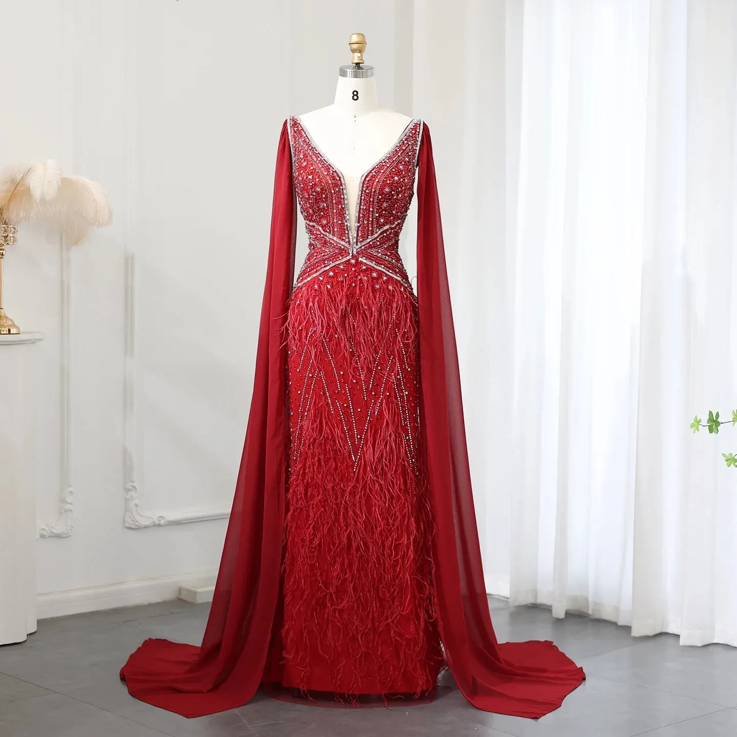 Vestido de Festa Sereia com Manga Capa Longo Exuberante - Modelo Especial