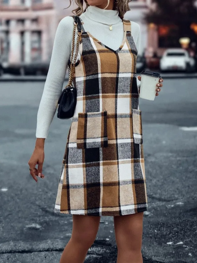 Vestido Xadrez c/Bolsos Social Gola V