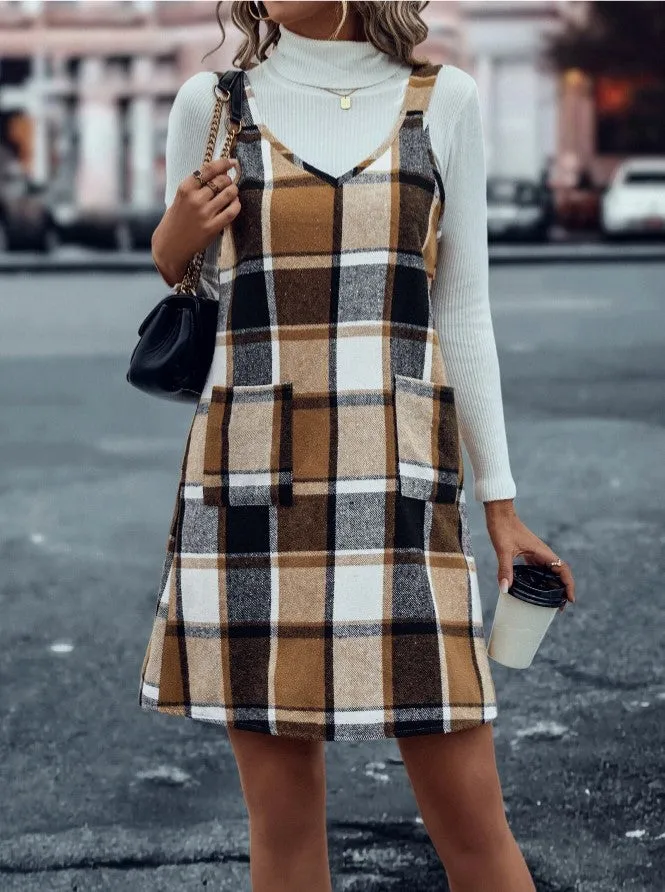Vestido Xadrez c/Bolsos Social Gola V