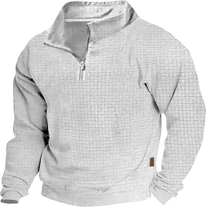 Vintage Quarter Zip Sweatshirt for Men Casual Long Sleeve Waffle Pullover Sweatshirts Mock Neck Sweaters Hoodies