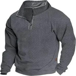 Vintage Quarter Zip Sweatshirt for Men Casual Long Sleeve Waffle Pullover Sweatshirts Mock Neck Sweaters Hoodies